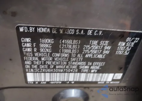 2022 Honda Hr-V Awd Lx from USA, damaged, VIN 3CZRU6H30NM750428